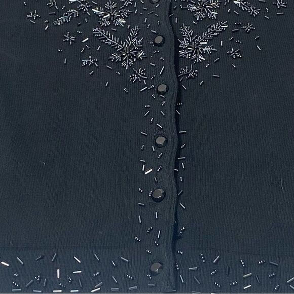 Vintage Kathie Lee Collection Black Beaded Knit Button Front Cardigan Size Small - Picture 7 of 16